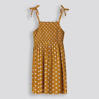 Girls Short Shirred Dress Yellow