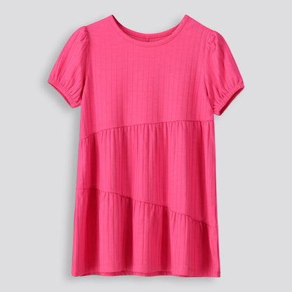 Girls Ribbed  Short Dress Pink
