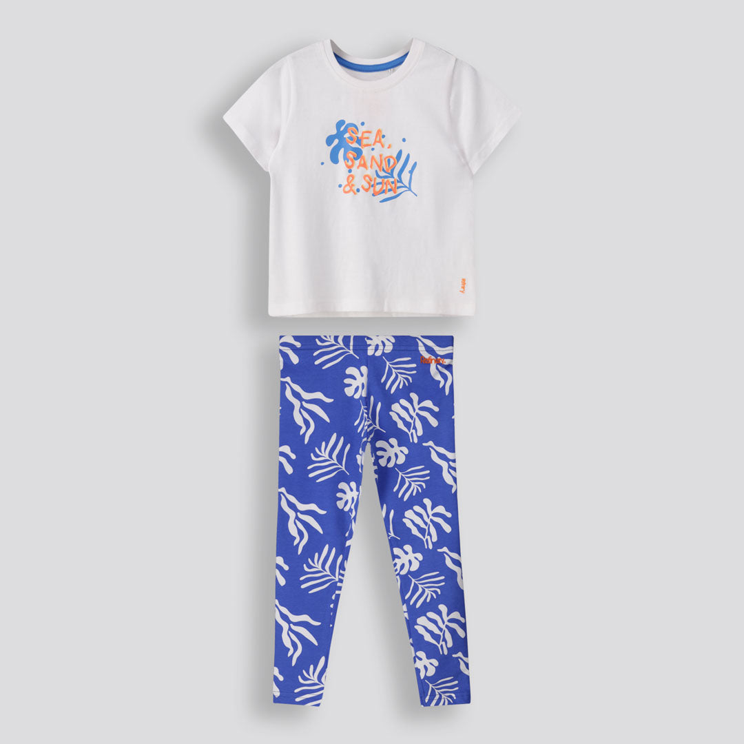 Girls Printed Cotton Leggings Blue