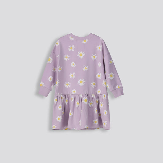 Girls Flower Sweat Dress Lilac