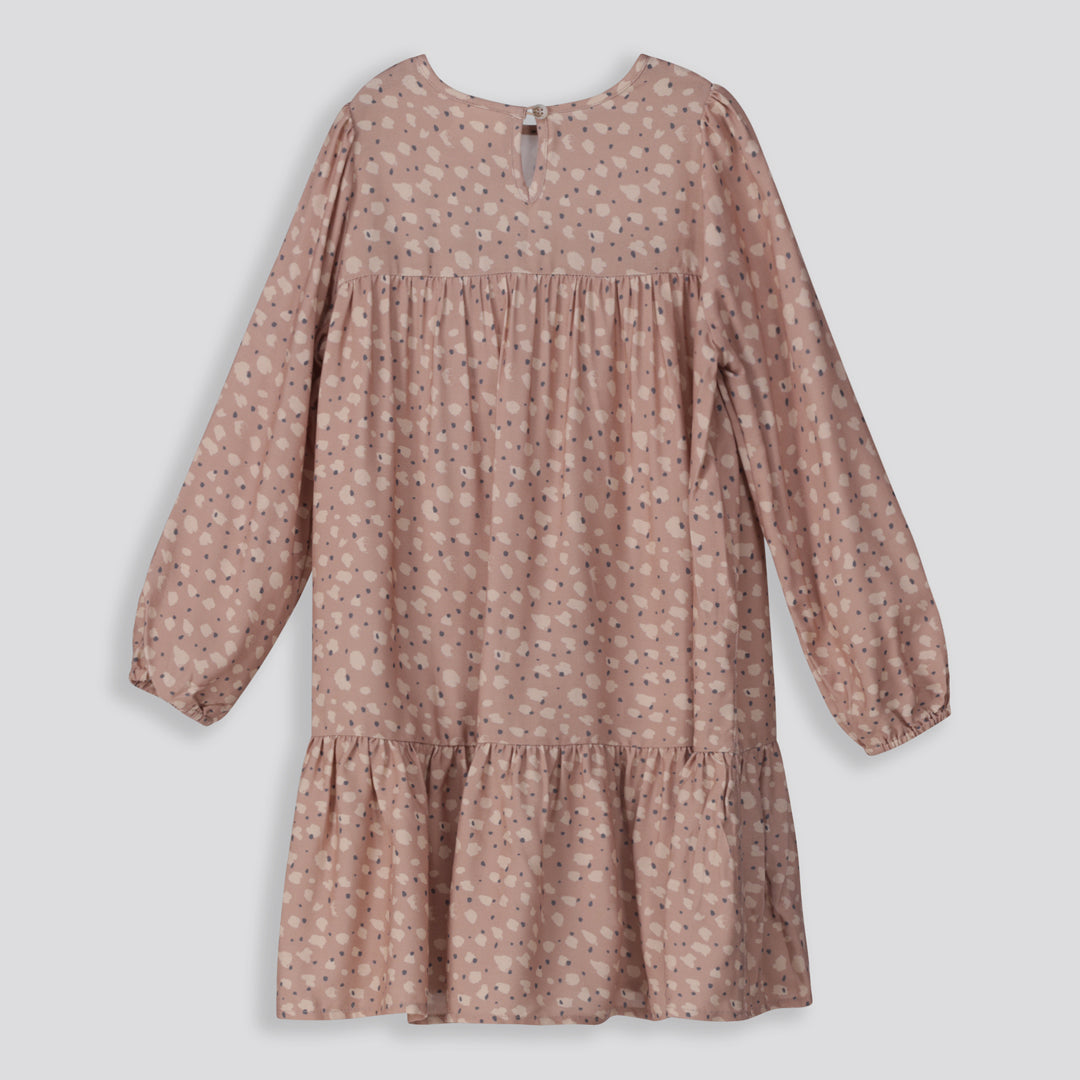 Girls Tiered Dress Taupe