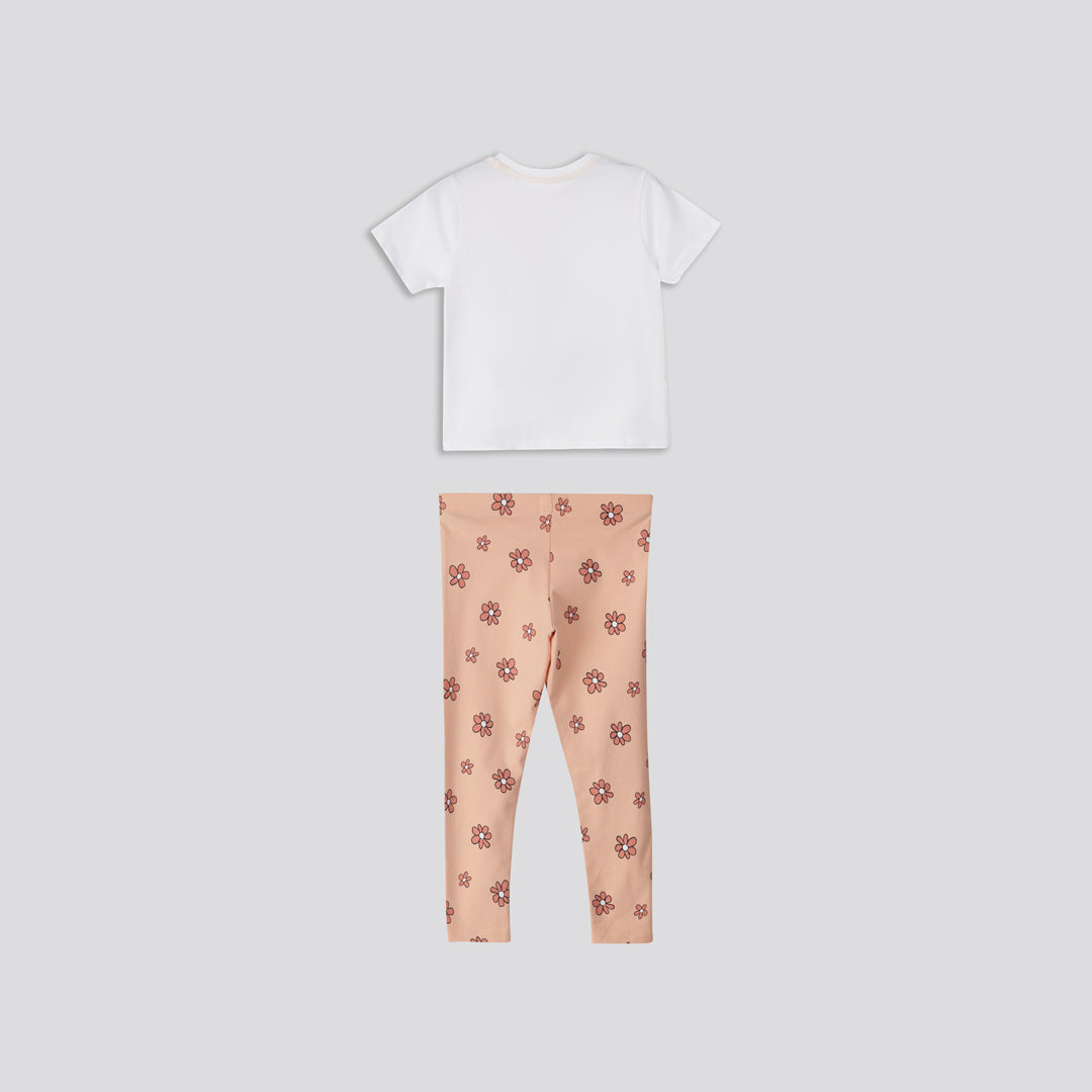 Girls Printed Cotton Leggings Coral