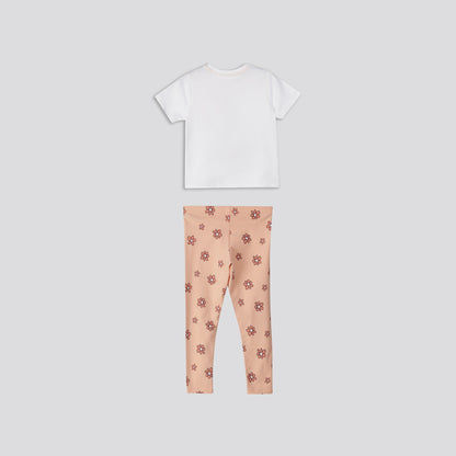Girls Printed Cotton Leggings Coral