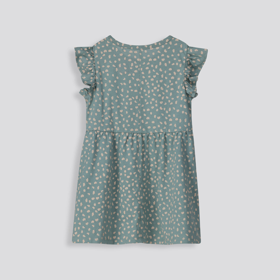 Girls Flutter Sleeve Dress Green