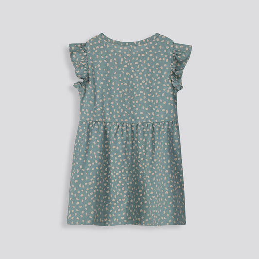 Girls Flutter Sleeve Dress Green